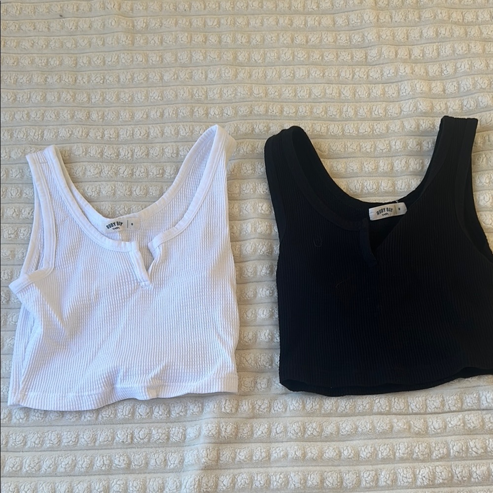 White and Black Ribbed Tank Tops